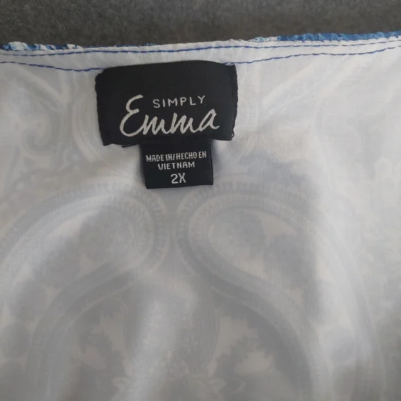 Simply Emma Blue Paisley Poncho Tunic Blouse Plus Size 2X Boho Lined - Picture 2 of 6